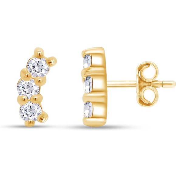 14k Triple Diamond Earrings - Picture 3 of 10